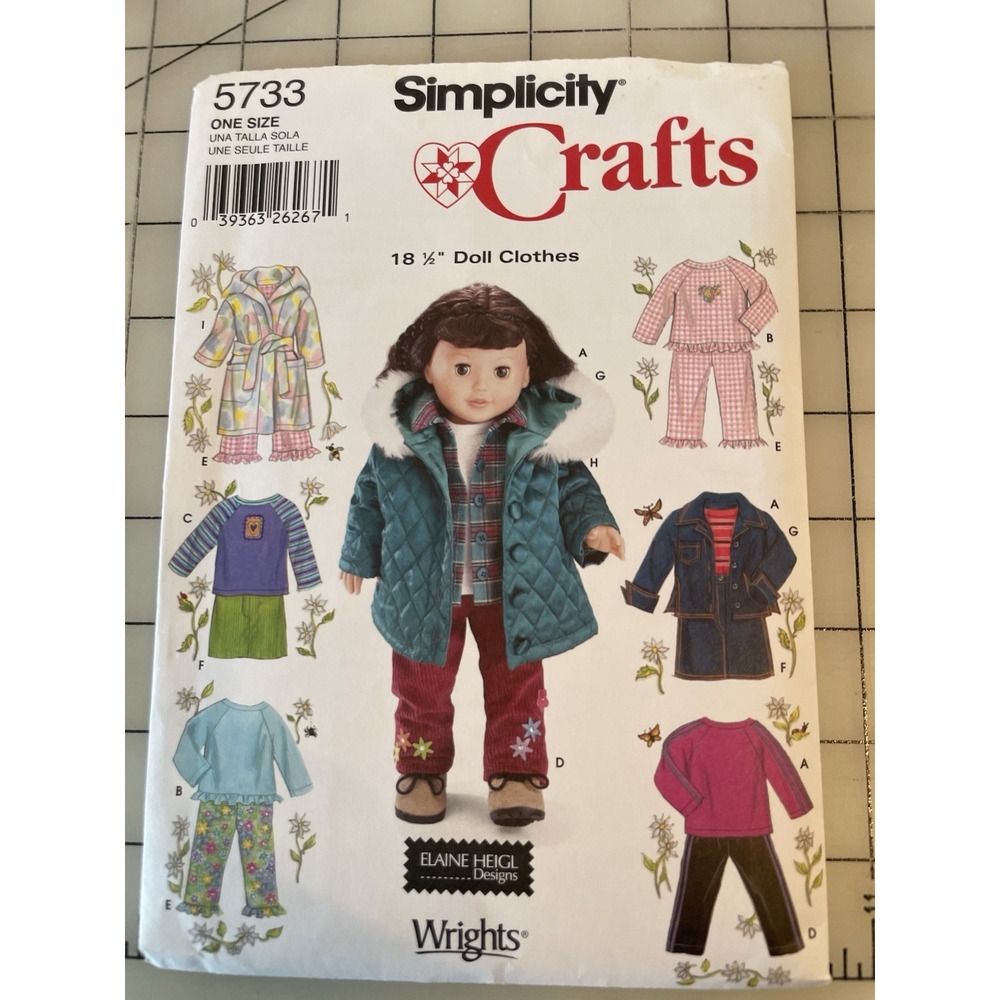 Simplicity 5733 18" Doll Clothes Pattern CUT Tops Pants Skirt Jackets Robe